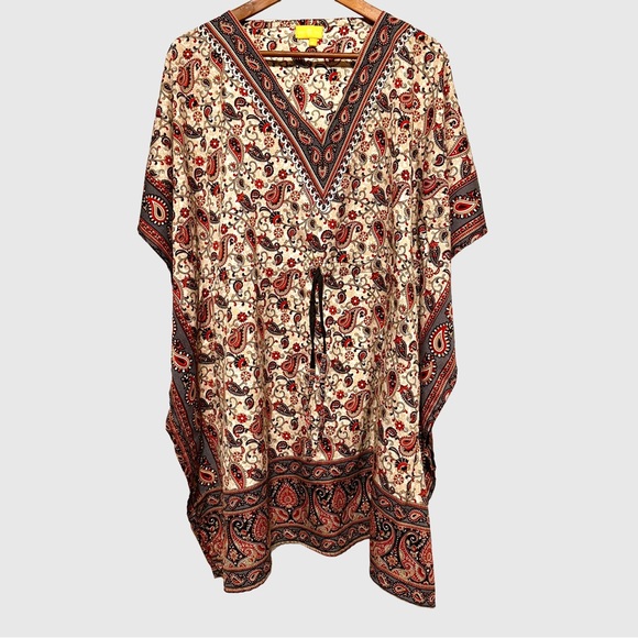 Lady Sun Tops - LADY SUN Paisley Kaftan Boho Resort Caftan Beach Coverup Festival